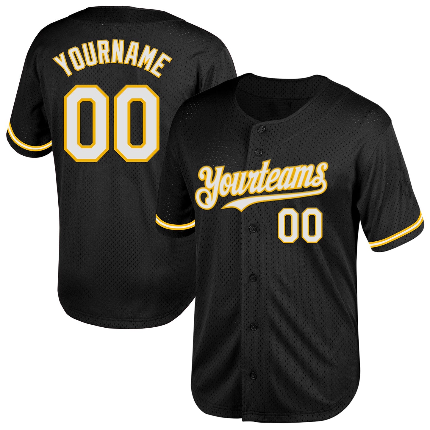 Custom Black White-Gold Mesh Authentic Throwback Baseball Jersey - Sky-Custom
