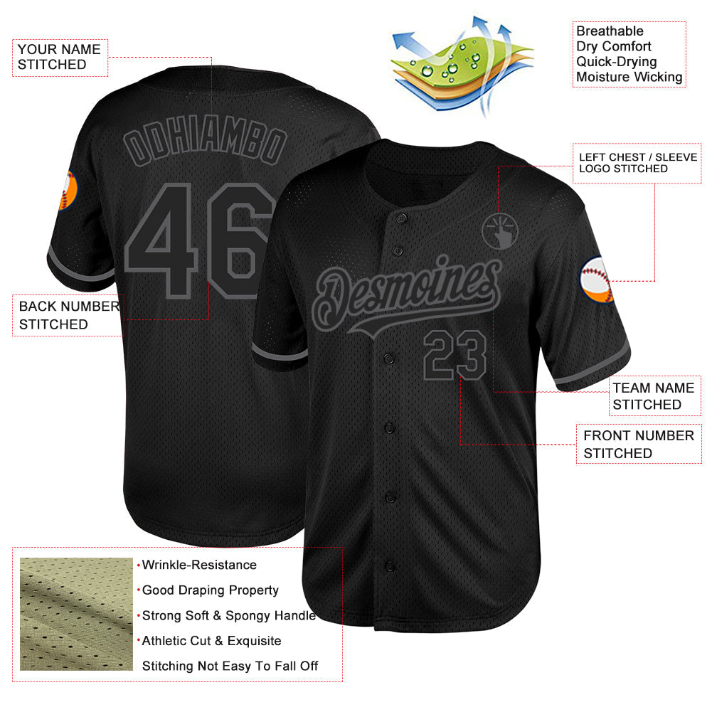 Custom Black Steel Gray Mesh Authentic Throwback Baseball Jersey - Sky-Custom