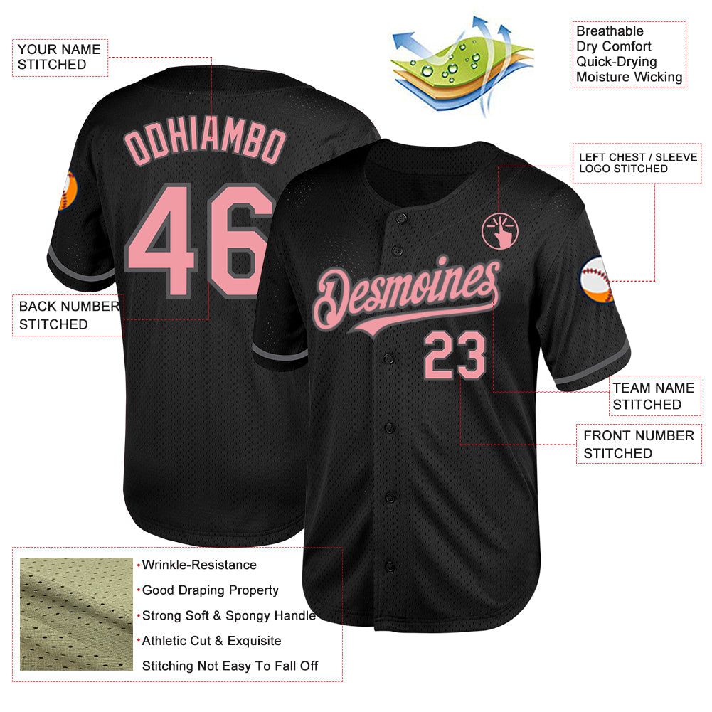 Custom Black Medium Pink-Steel Gray Mesh Authentic Throwback Baseball Jersey - Sky-Custom