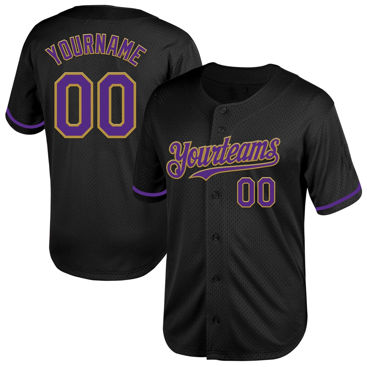 Custom Black Purple-Old Gold Mesh Authentic Throwback Baseball Jersey - Sky-Custom