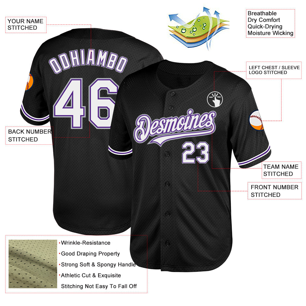 Custom Black Purple-Gray Mesh Authentic Throwback Baseball Jersey - Sky-Custom