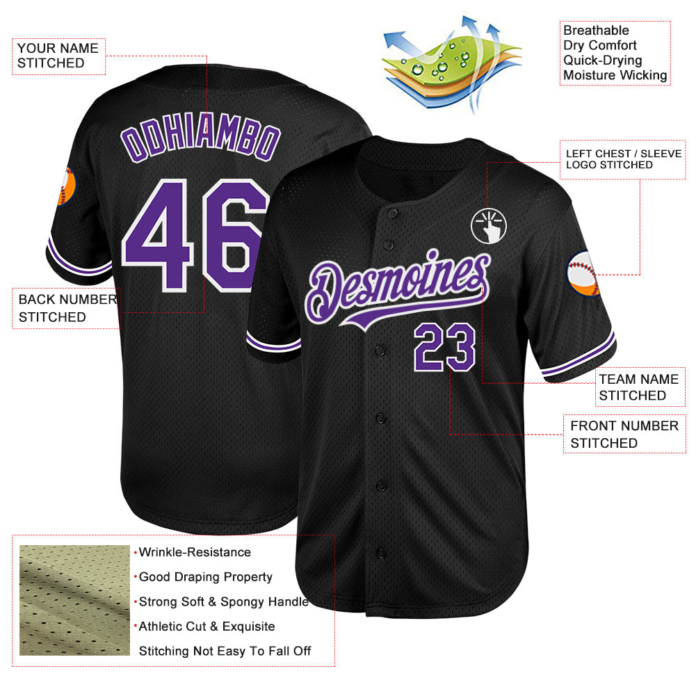Custom Black Purple-White Mesh Authentic Throwback Baseball Jersey - Sky-Custom