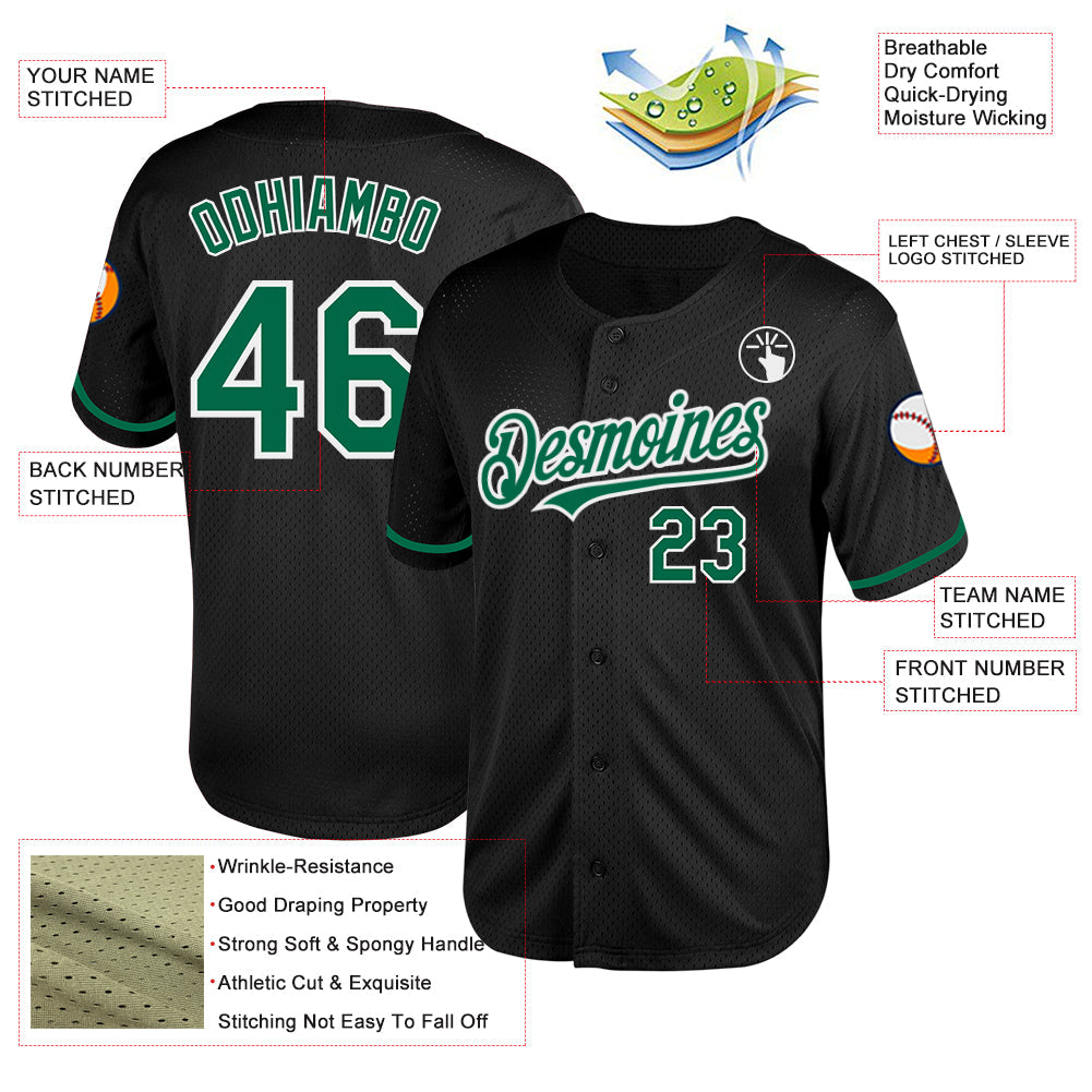 Custom Black Kelly Green-White Mesh Authentic Throwback Baseball Jersey - Sky-Custom