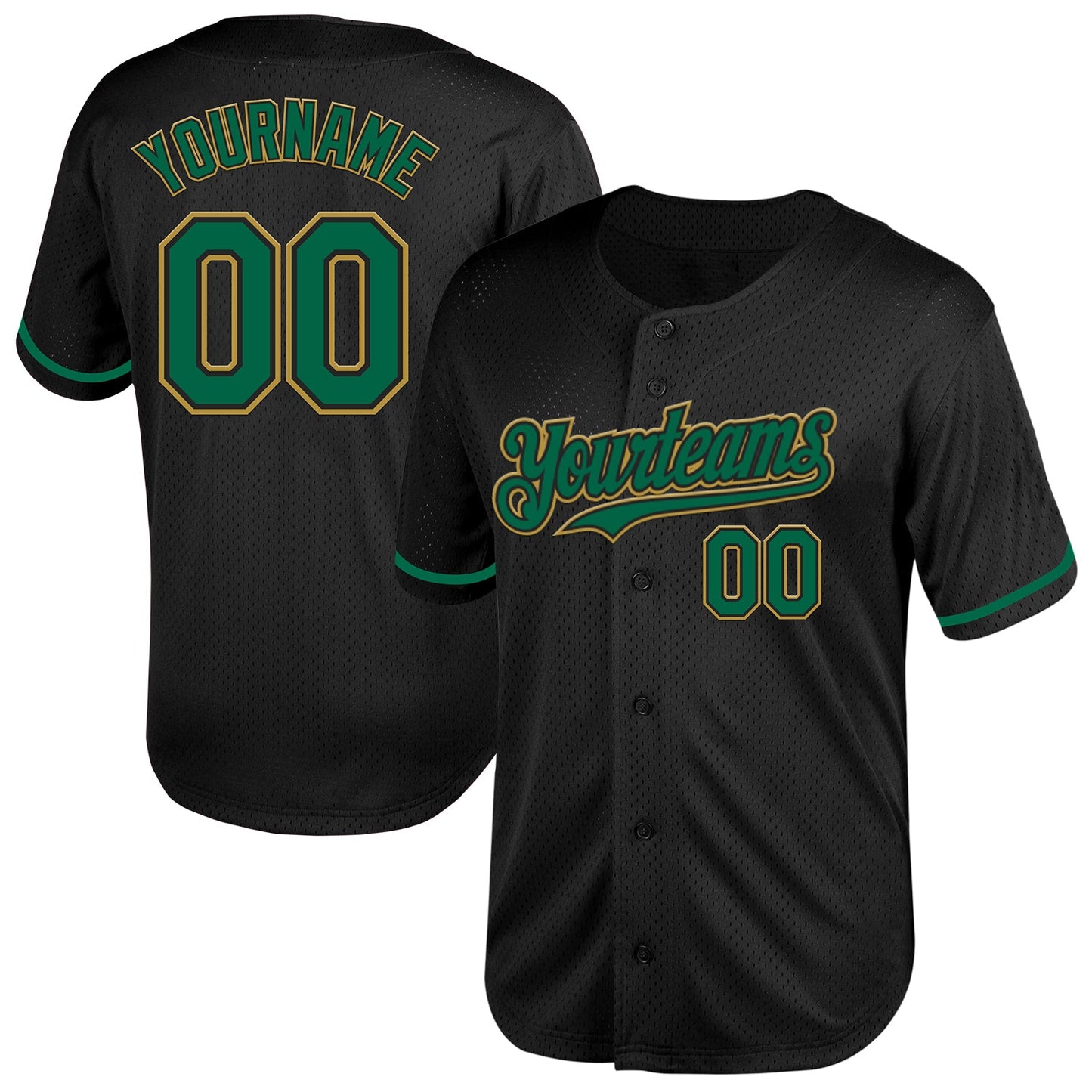Custom Black Kelly Green-Old Gold Mesh Authentic Throwback Baseball Jersey - Sky-Custom