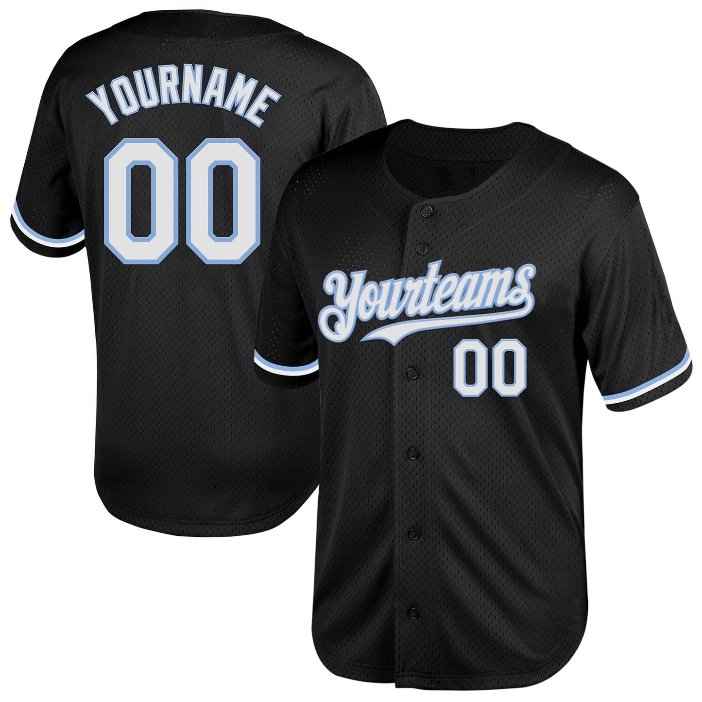 Custom Black White-Light Blue Mesh Authentic Throwback Baseball Jersey - Sky-Custom