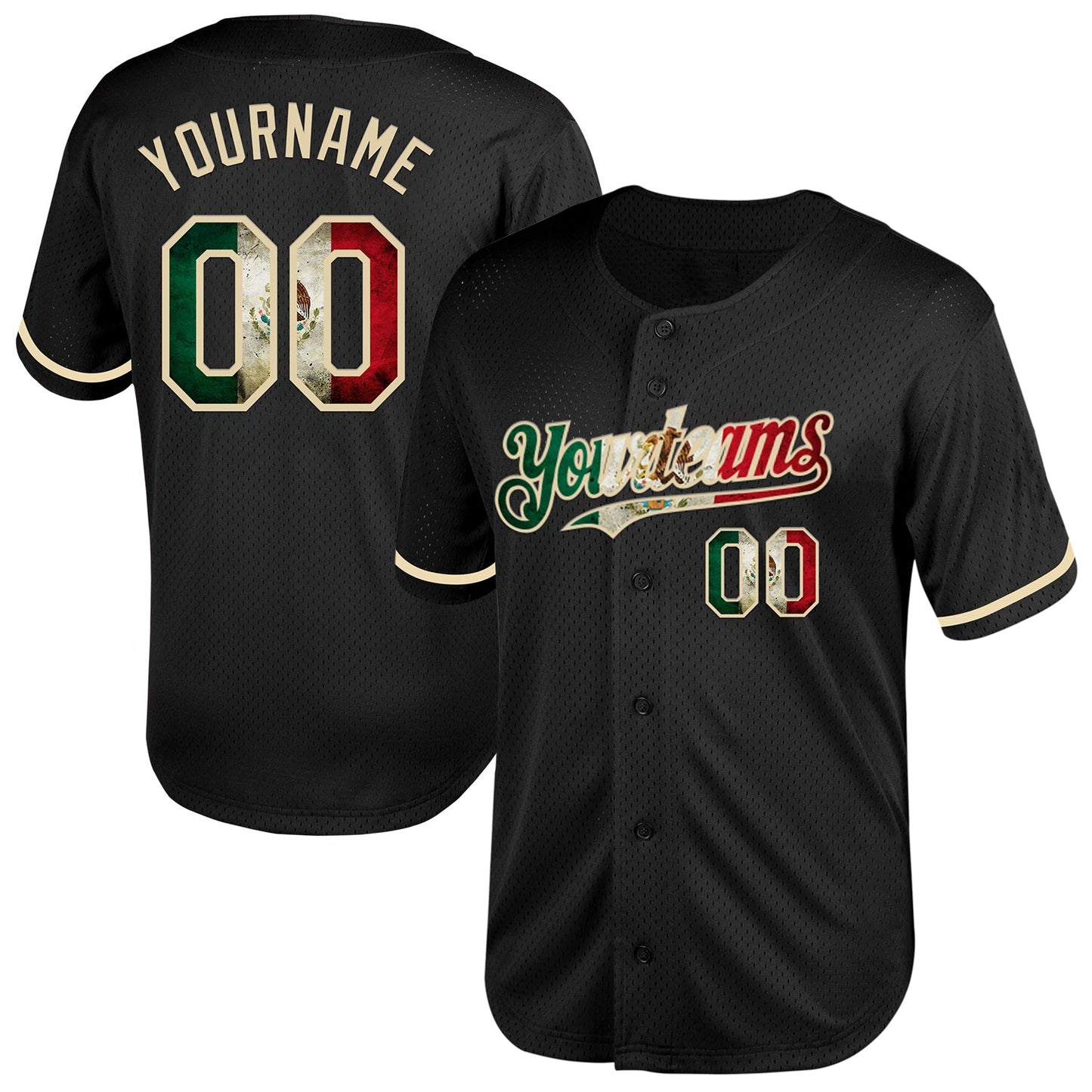 Custom Black Vintage Mexican Flag-Cream Mesh Authentic Throwback Baseball Jersey - Sky-Custom