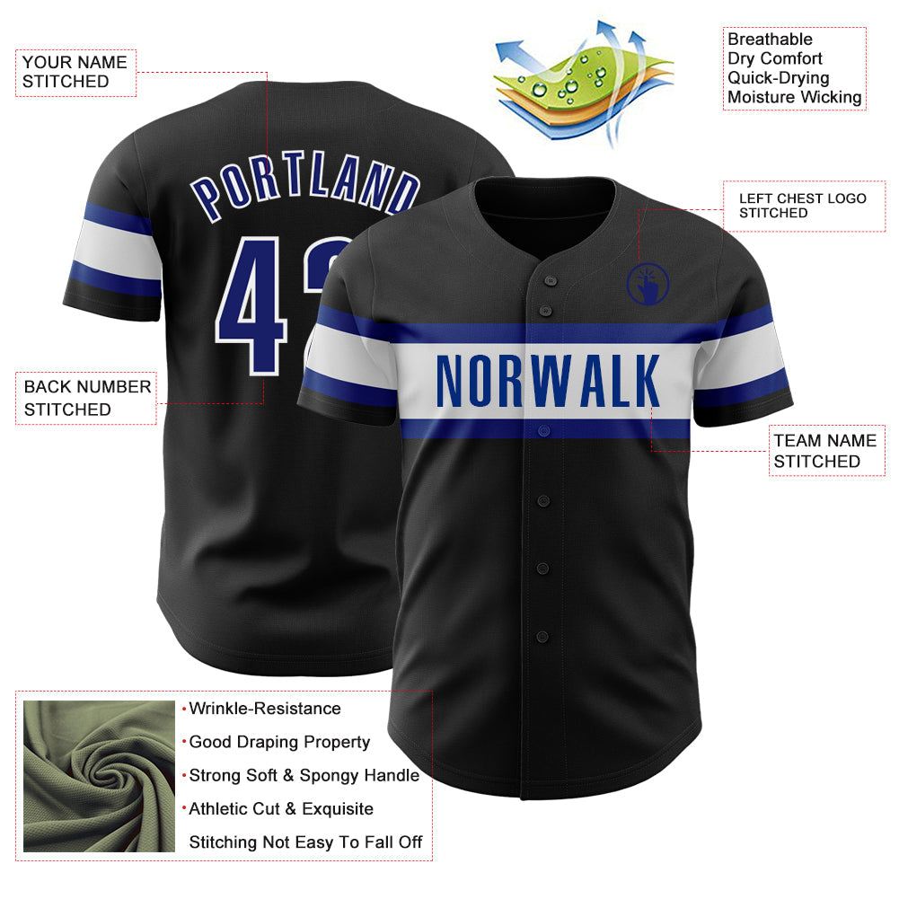 Custom Black Royal-White Authentic Baseball Jersey - Sky-Custom