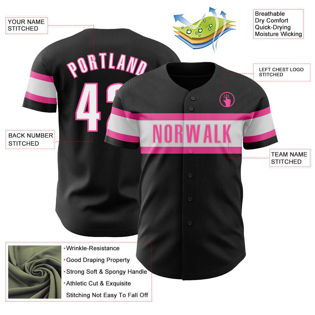 Custom Black White-Pink Authentic Baseball Jersey - Sky-Custom