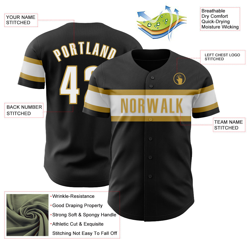 Custom Black White-Old Gold Authentic Baseball Jersey - Sky-Custom