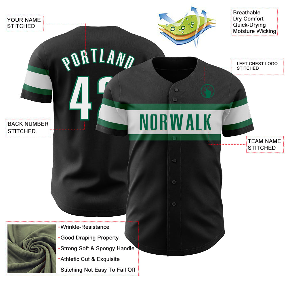 Custom Black White-Kelly Green Authentic Baseball Jersey - Sky-Custom