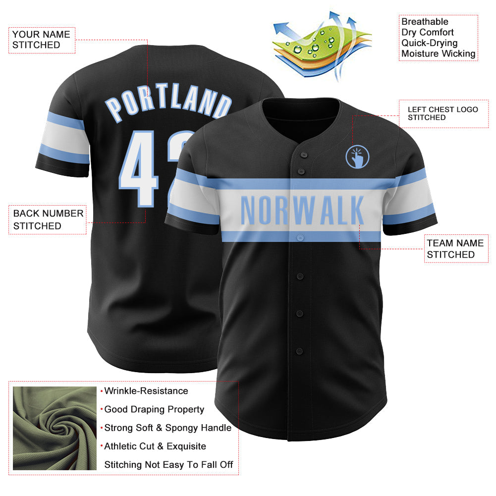 Custom Black White-Light Blue Authentic Baseball Jersey - Sky-Custom