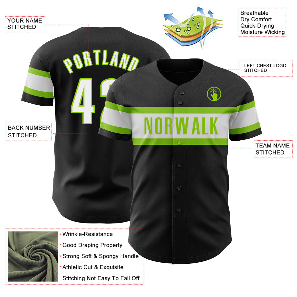 Custom Black White-Neon Green Authentic Baseball Jersey - Sky-Custom