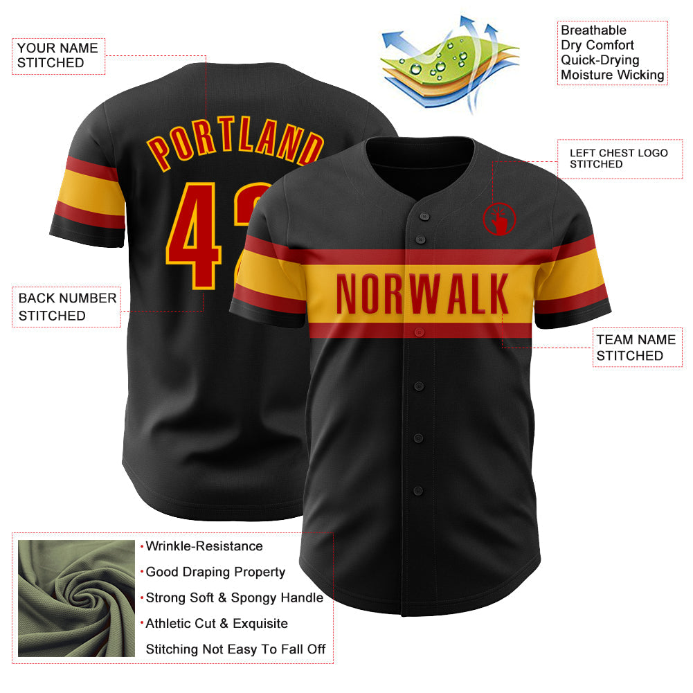 Custom Black Red-Gold Authentic Baseball Jersey - Sky-Custom