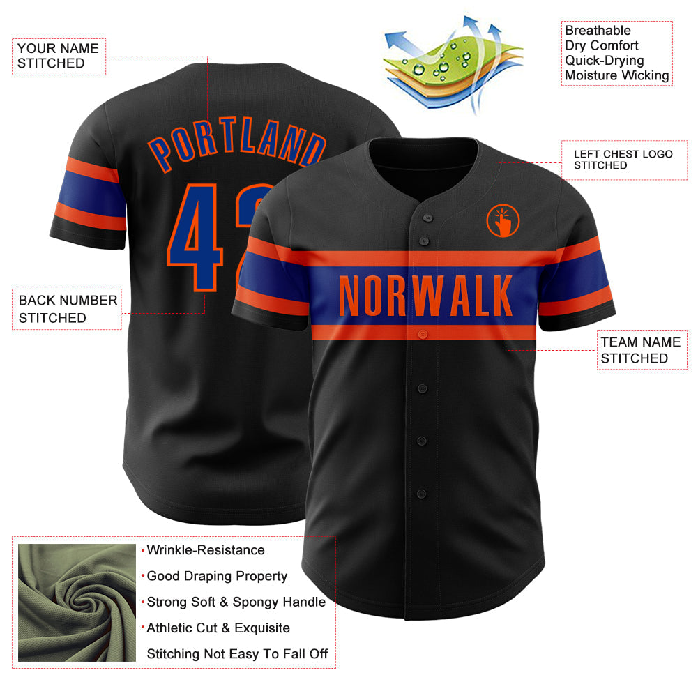 Custom Black Royal-Orange Authentic Baseball Jersey - Sky-Custom
