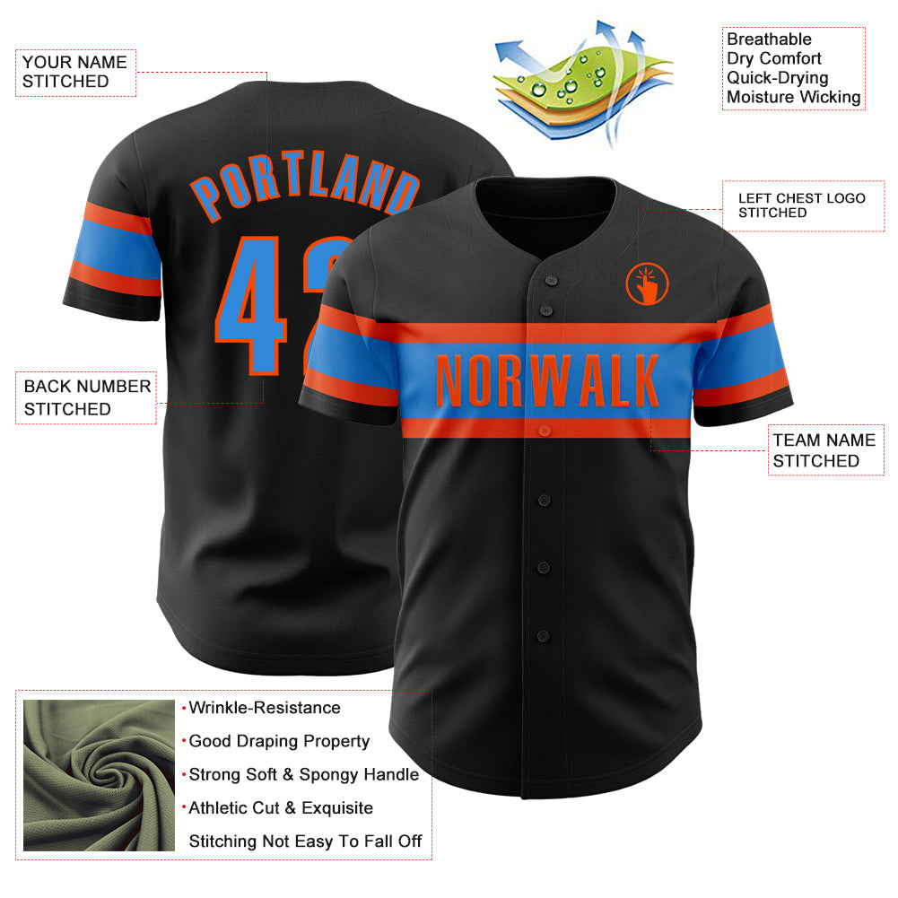 Custom Black Electric Blue-Orange Authentic Baseball Jersey - Sky-Custom
