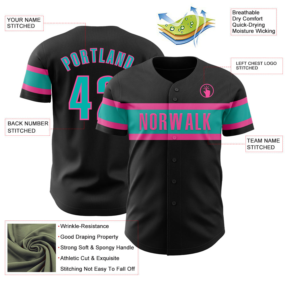 Custom Black Aqua-Pink Authentic Baseball Jersey - Sky-Custom
