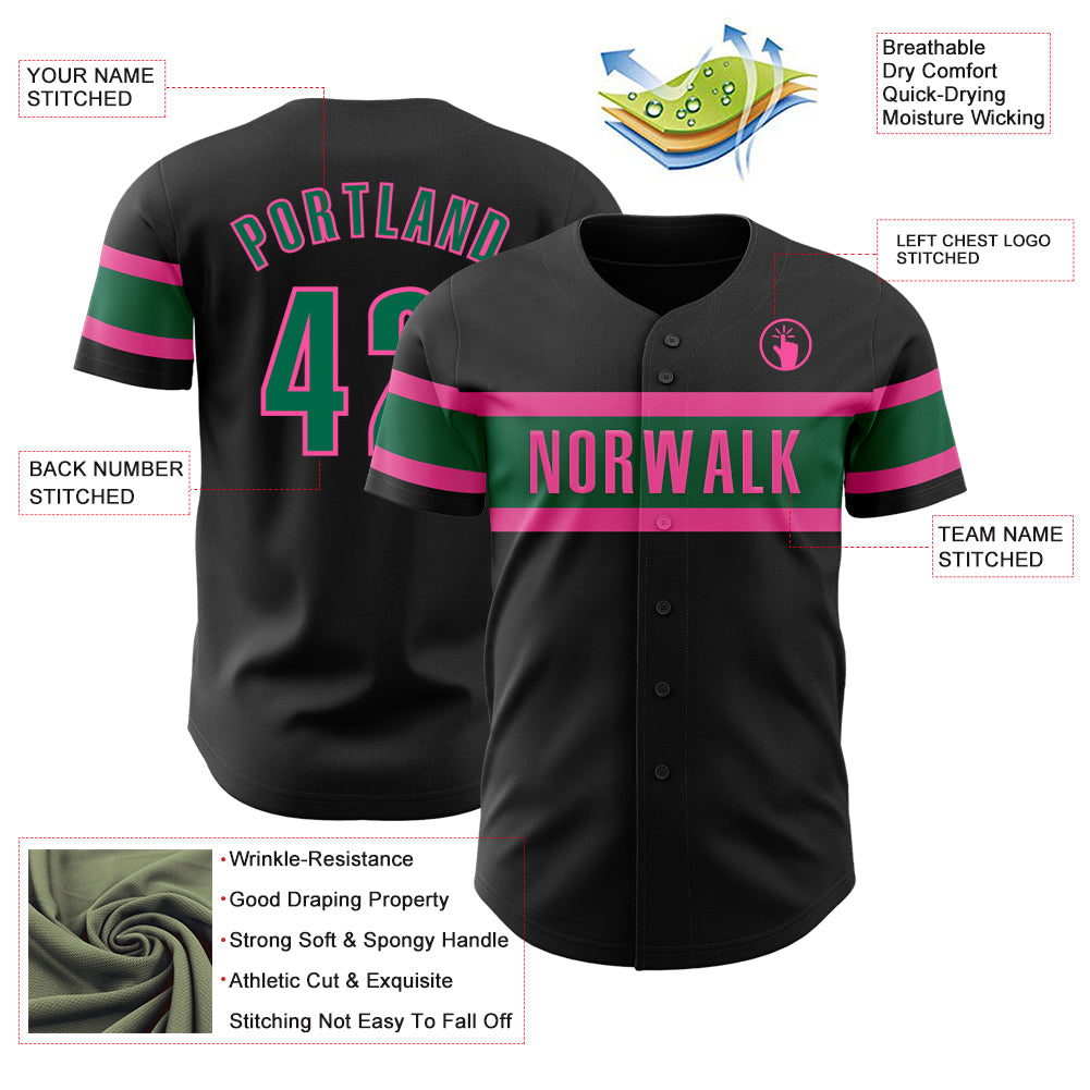 Custom Black Kelly Green-Pink Authentic Baseball Jersey - Sky-Custom