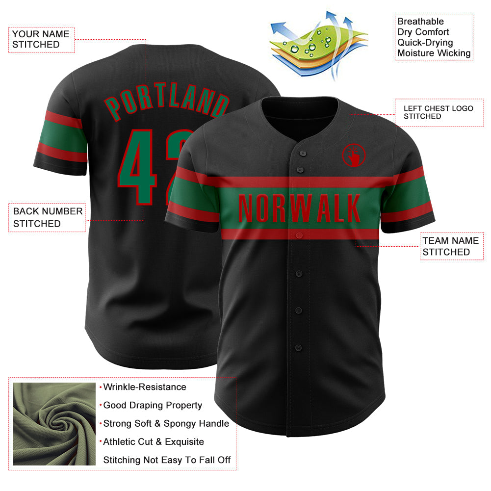 Custom Black Kelly Green-Red Authentic Baseball Jersey - Sky-Custom