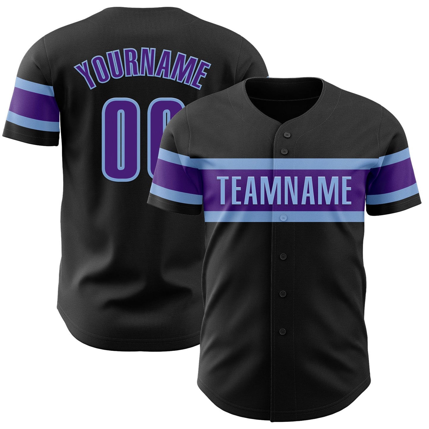Custom Black Purple-Light Blue Authentic Baseball Jersey - Sky-Custom