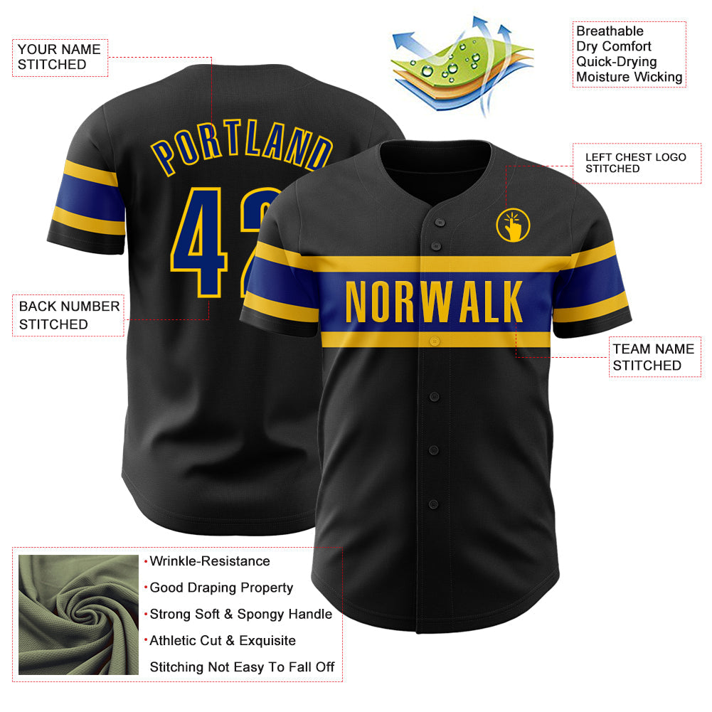 Custom Black Royal-Yellow Authentic Baseball Jersey - Sky-Custom