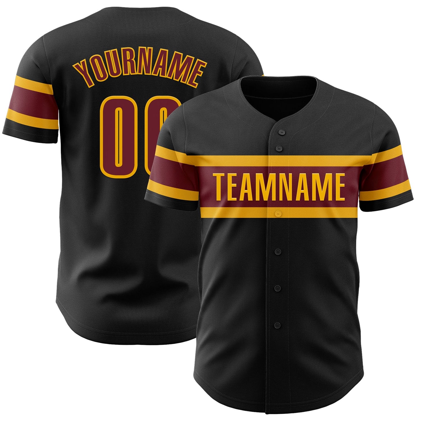 Custom Black Burgundy-Gold Authentic Baseball Jersey - Sky-Custom