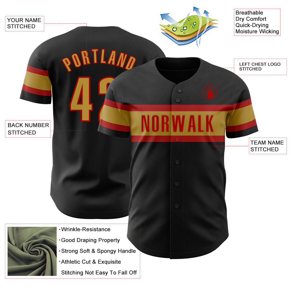 Custom Black Old Gold-Red Authentic Baseball Jersey - Sky-Custom