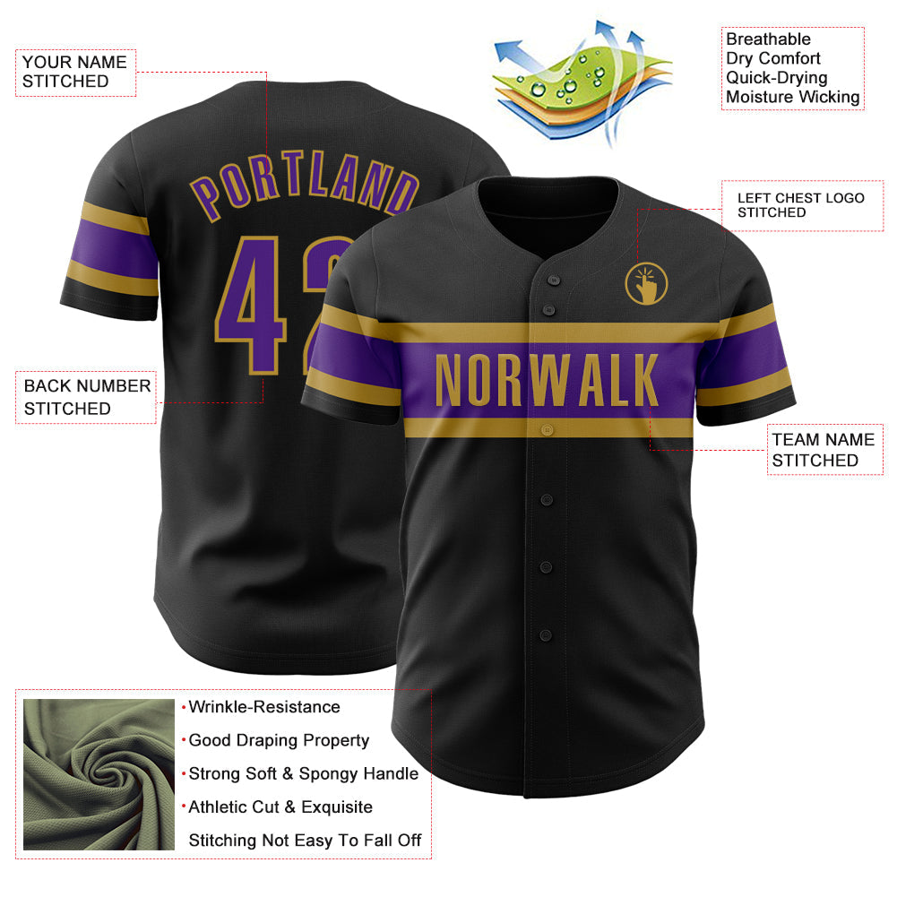 Custom Black Purple-Old Gold Authentic Baseball Jersey - Sky-Custom