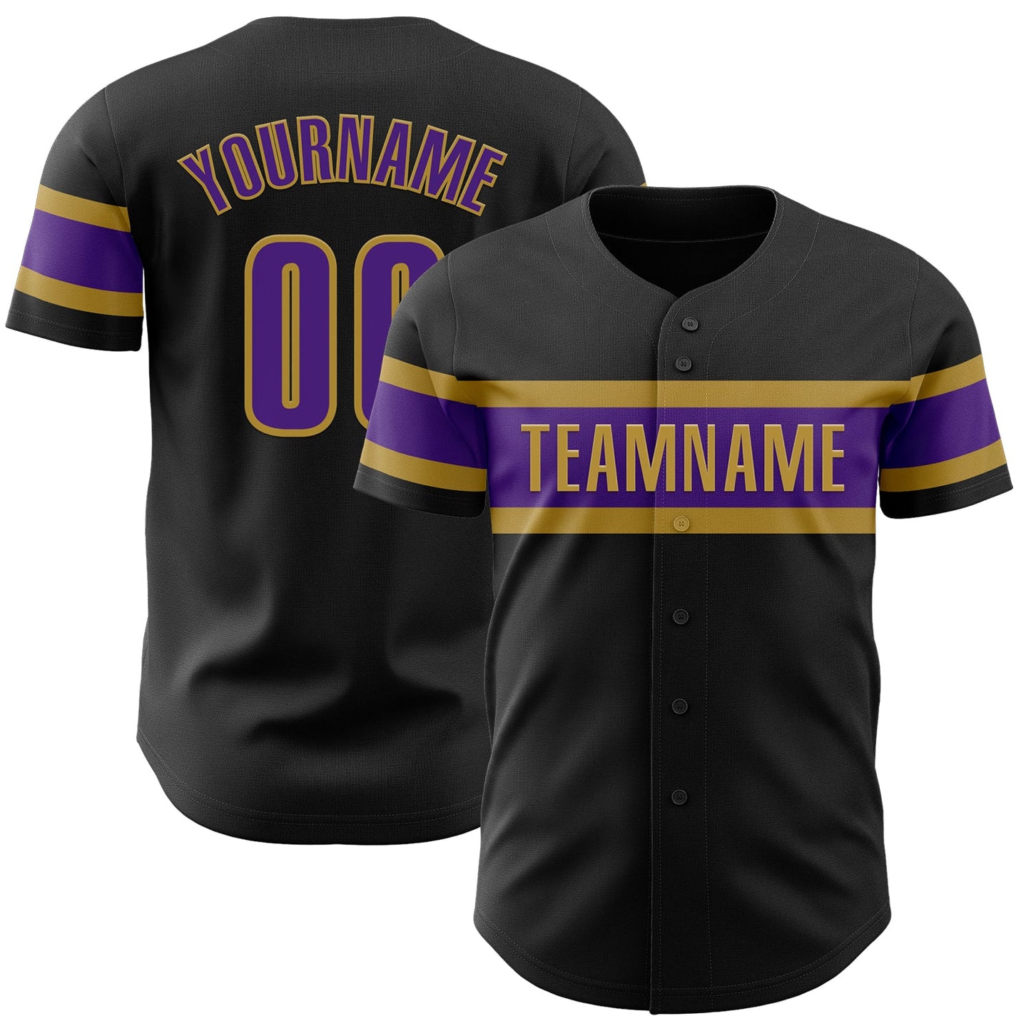 Custom Black Purple-Old Gold Authentic Baseball Jersey - Sky-Custom