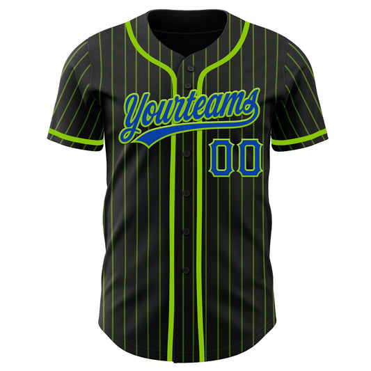 Custom Black Neon Green Pinstripe Thunder Blue Authentic Baseball Jersey - Sky-Custom