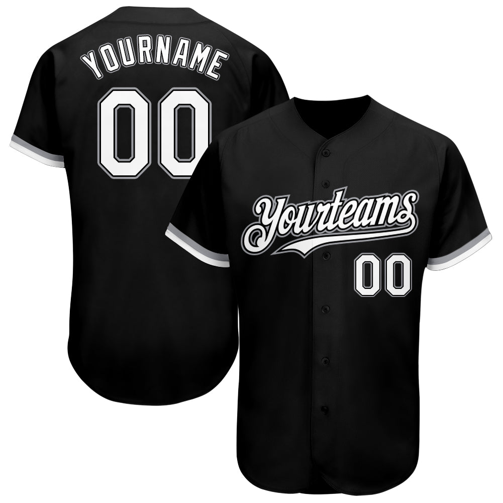Custom Black White-Gray Authentic Baseball Jersey - Sky-Custom