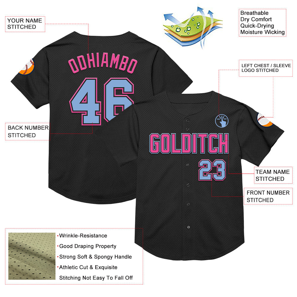 Custom Black Light Blue-Pink Mesh Authentic Throwback Baseball Jersey - Sky-Custom