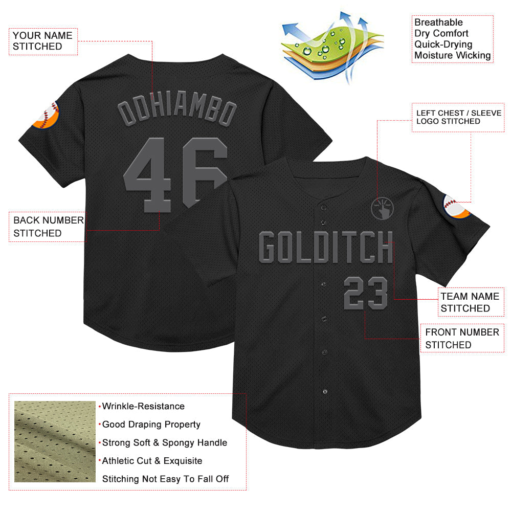 Custom Black Steel Gray Mesh Authentic Throwback Baseball Jersey - Sky-Custom