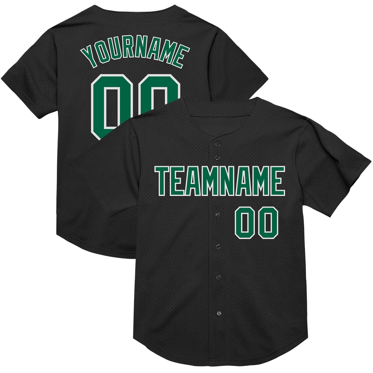 Custom Black Kelly Green-White Mesh Authentic Throwback Baseball Jersey - Sky-Custom