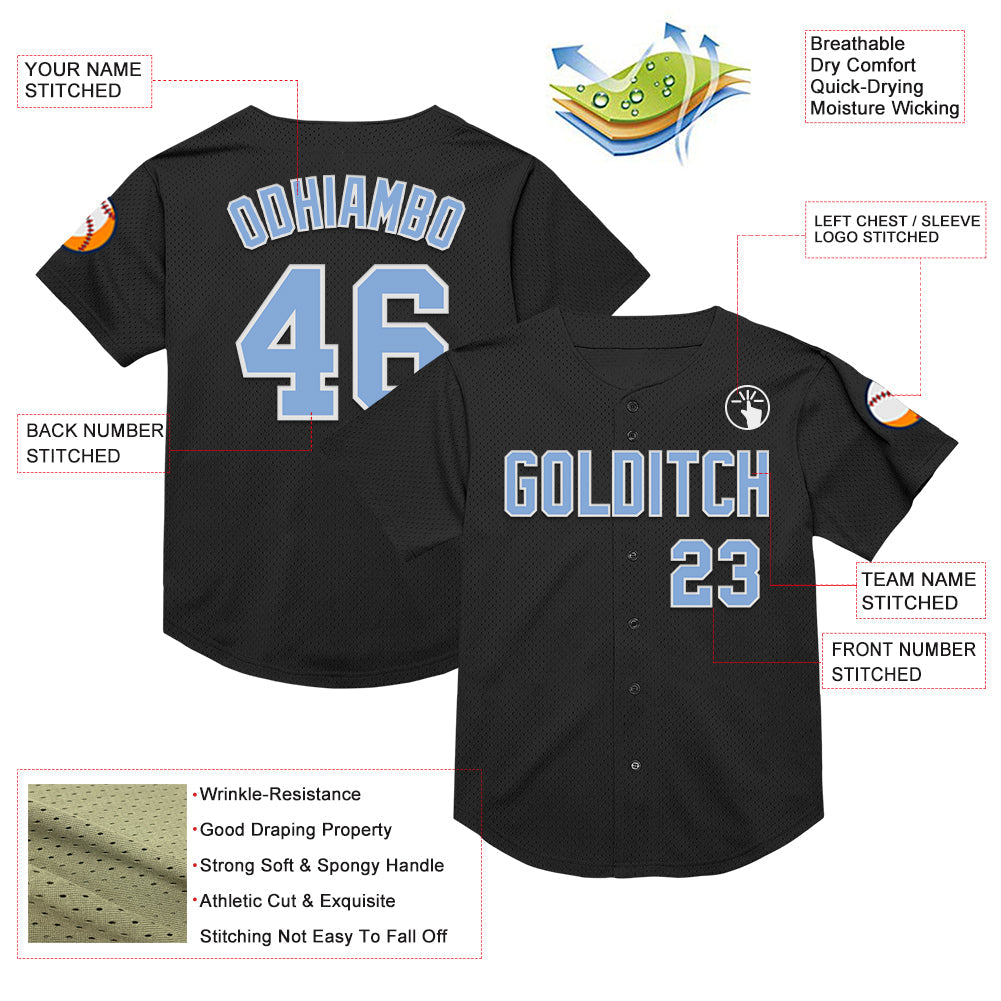 Custom Black Light Blue-White Mesh Authentic Throwback Baseball Jersey - Sky-Custom