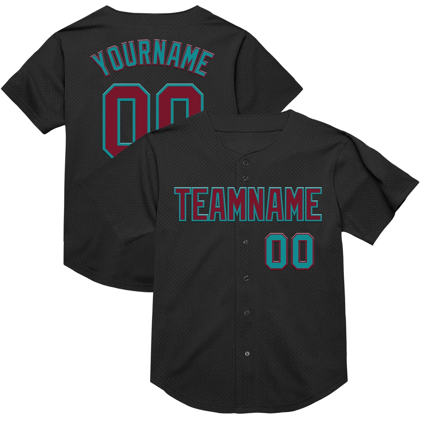 Custom Black Crimson-Teal Mesh Authentic Throwback Baseball Jersey - Sky-Custom