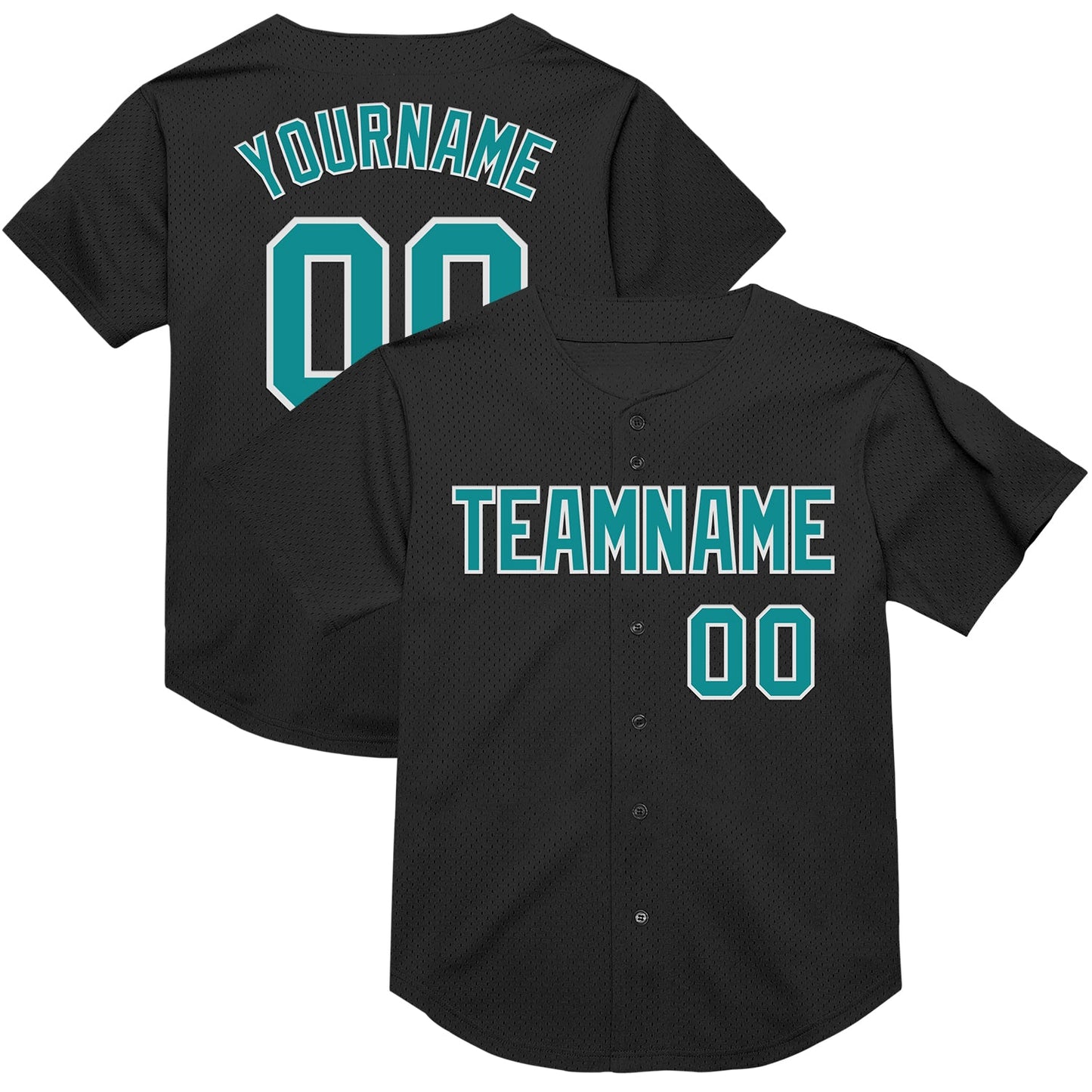 Custom Black Teal-White Mesh Authentic Throwback Baseball Jersey - Sky-Custom