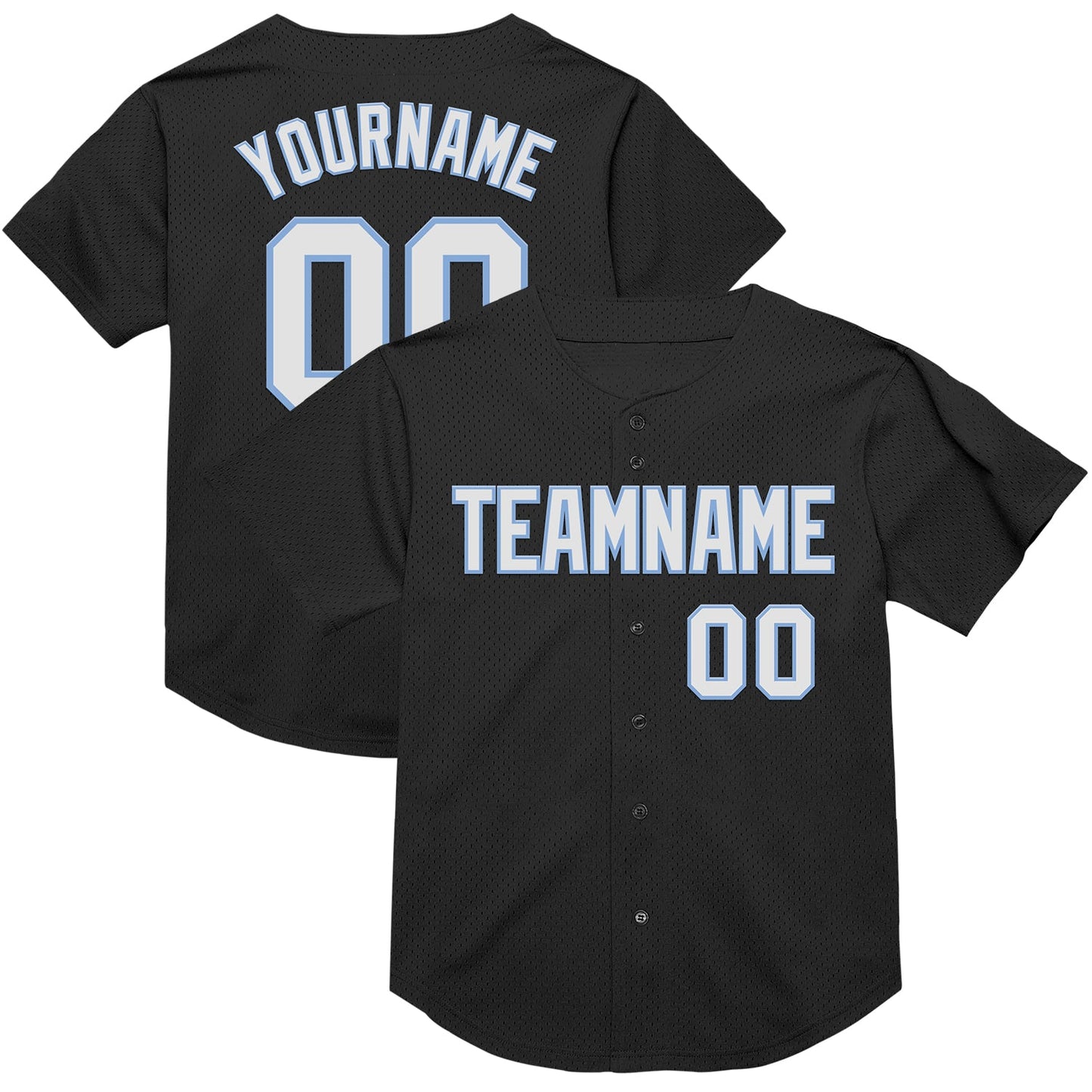 Custom Black White-Light Blue Mesh Authentic Throwback Baseball Jersey - Sky-Custom