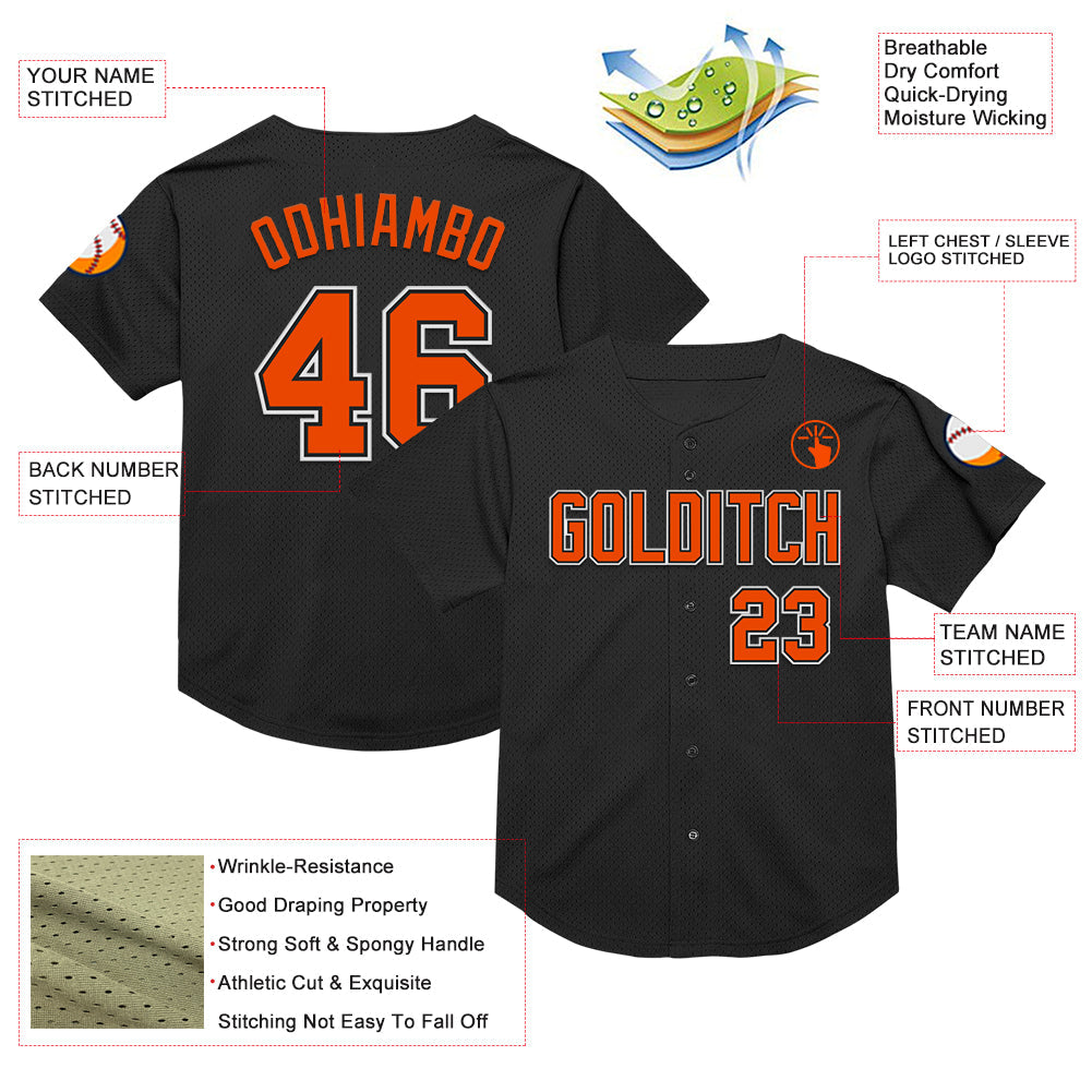 Custom Black Orange-White Mesh Authentic Throwback Baseball Jersey - Sky-Custom