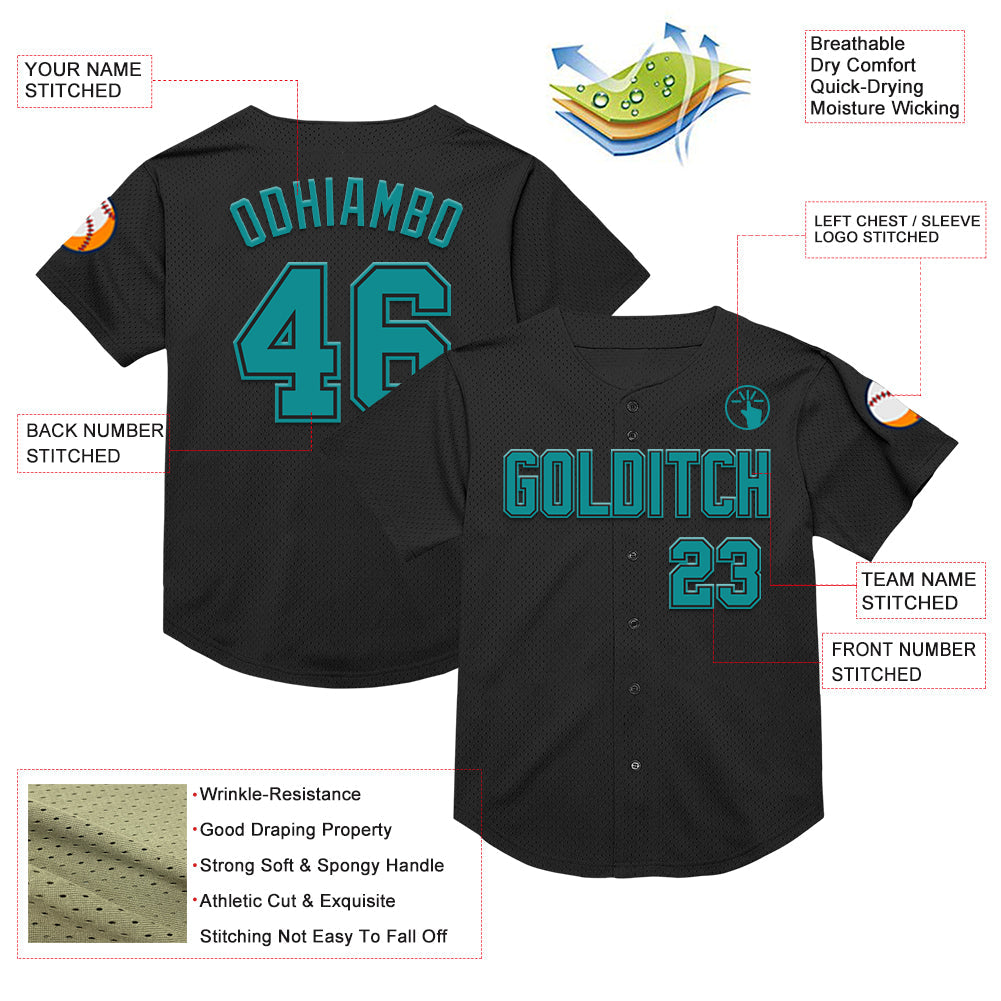 Custom Black Teal Mesh Authentic Throwback Baseball Jersey - Sky-Custom