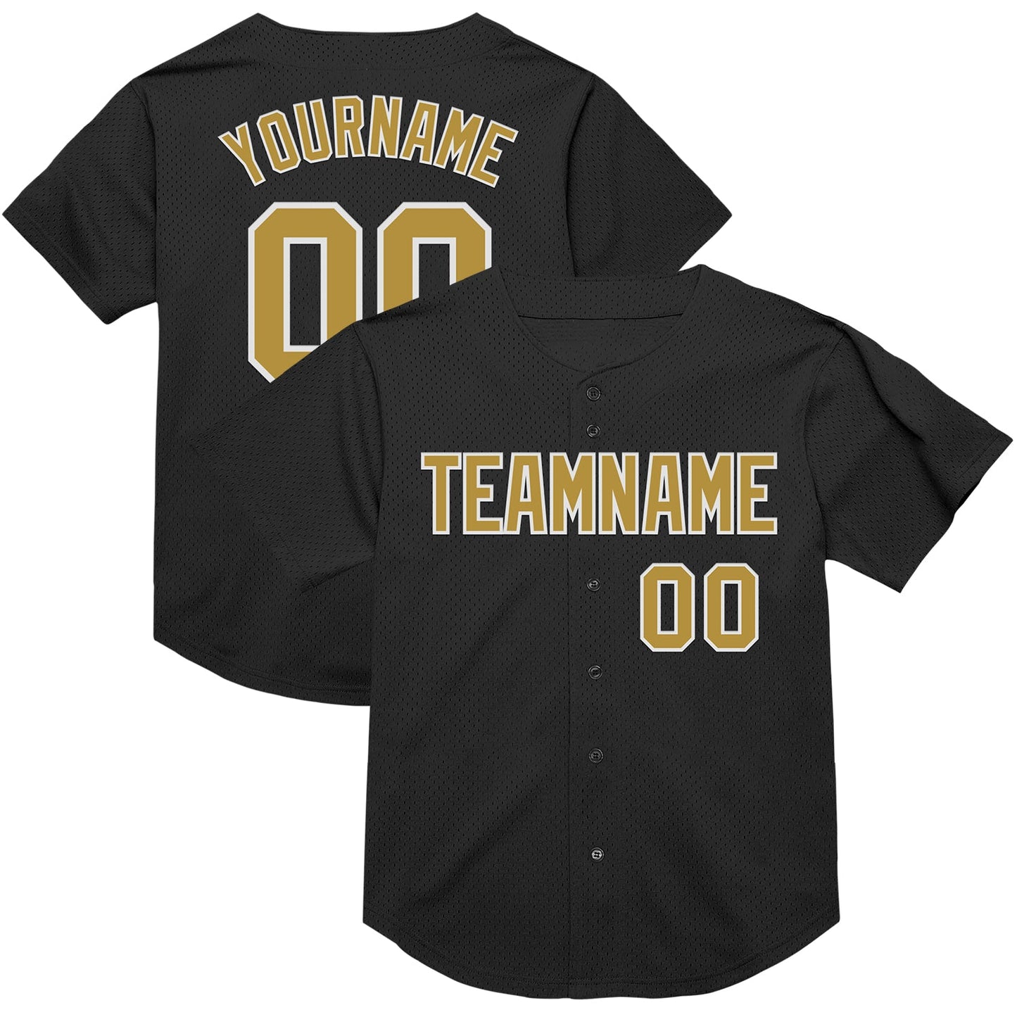 Custom Black Old Gold-White Mesh Authentic Throwback Baseball Jersey - Sky-Custom