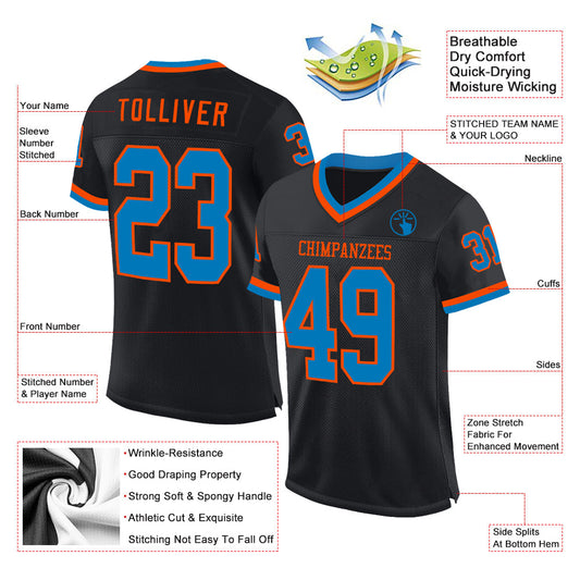 Custom Black Blue-Orange Mesh Authentic Throwback Football Jersey - Sky-Custom