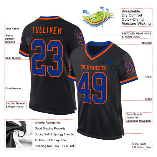 Custom Black Royal-Orange Mesh Authentic Throwback Football Jersey - Sky-Custom