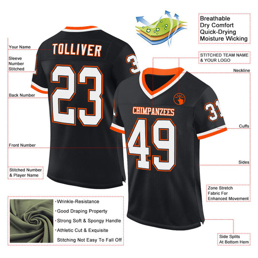 Custom Black White-Orange Mesh Authentic Throwback Football Jersey - Sky-Custom