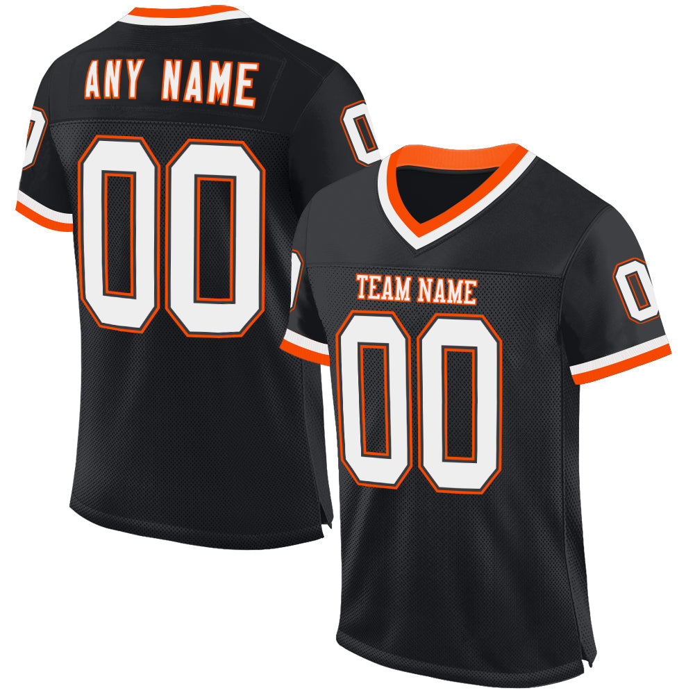 Custom Black White-Orange Mesh Authentic Throwback Football Jersey - Sky-Custom