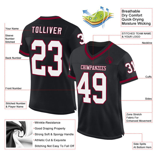 Custom Black White-Maroon Mesh Authentic Throwback Football Jersey - Sky-Custom