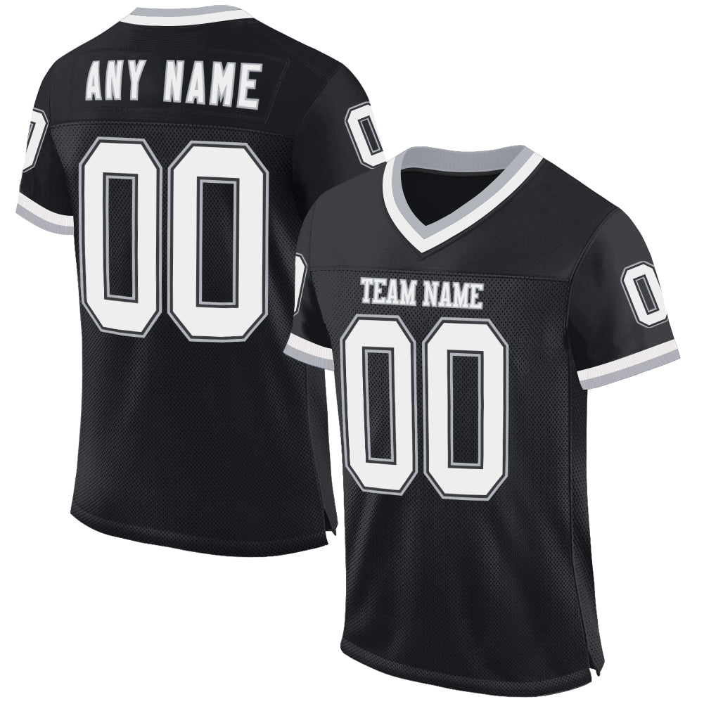 Custom Black White-Gray Mesh Authentic Throwback Football Jersey - Sky-Custom