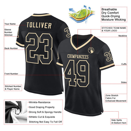 Custom Black Cream Mesh Authentic Throwback Football Jersey - Sky-Custom