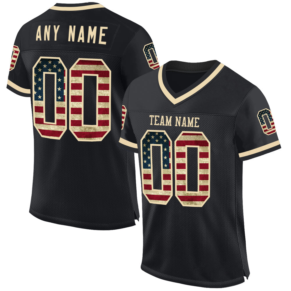 Custom Black Vintage USA Flag-Cream Mesh Authentic Throwback Football Jersey - Sky-Custom
