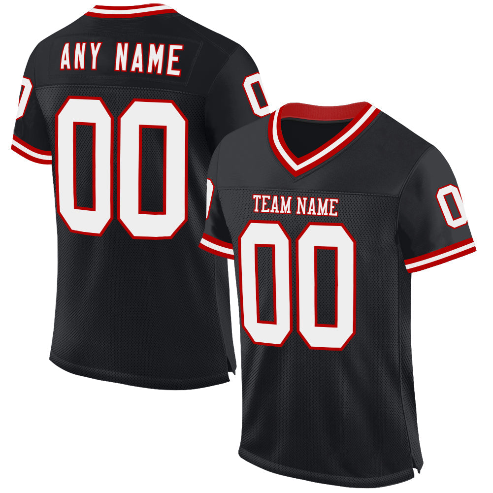 Custom Black White-Red Mesh Authentic Throwback Football Jersey - Sky-Custom