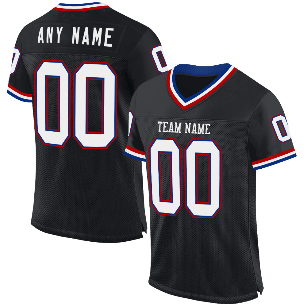 Custom Black Royal-Red Mesh Authentic Throwback Football Jersey - Sky-Custom
